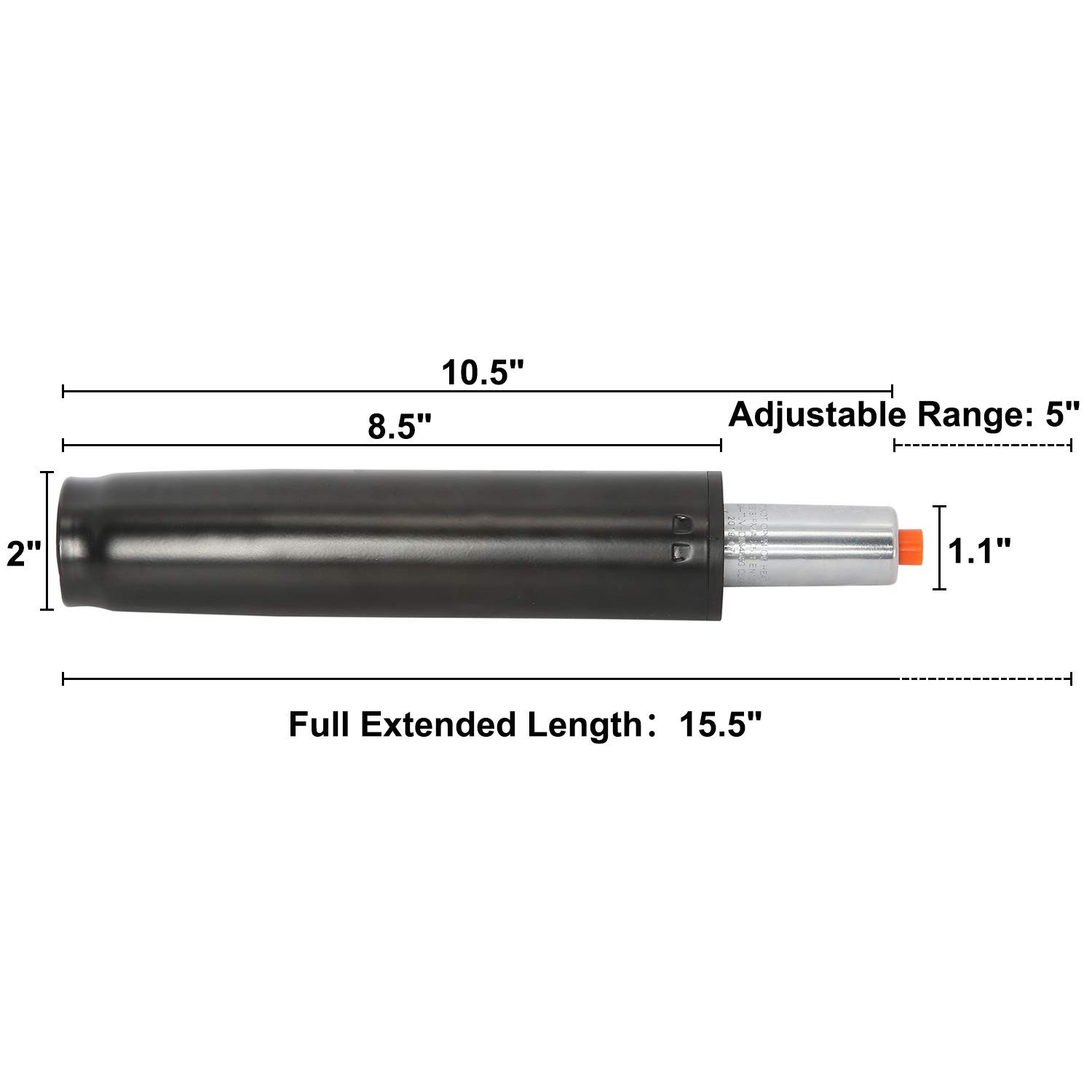 Office Chair Gas Lift Cylinder Black 10.5" to 15.5" 5" Stroke 1000Lbs Fits Most