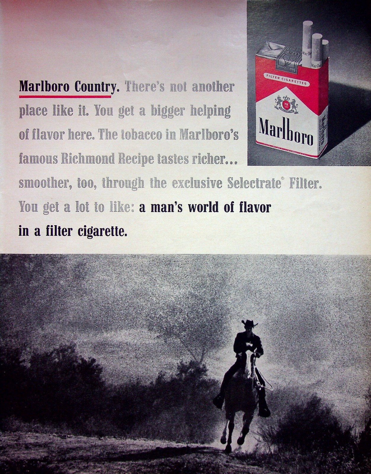 1963 -  Marlboro Cigarettes - Vintage Print Ad - A Mans World, Flavor - Wall Art