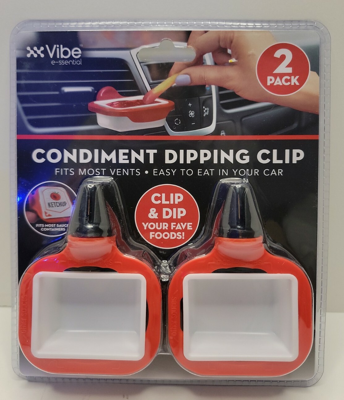 Vibe E-ssential Clip & Dip Condiment Dipping Cups, 2 Pack,  Fits Most Vents