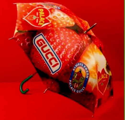 Gucci x Palace Strawberry Print Umbrella w/ Leather Handles * Sold Out * Rare *