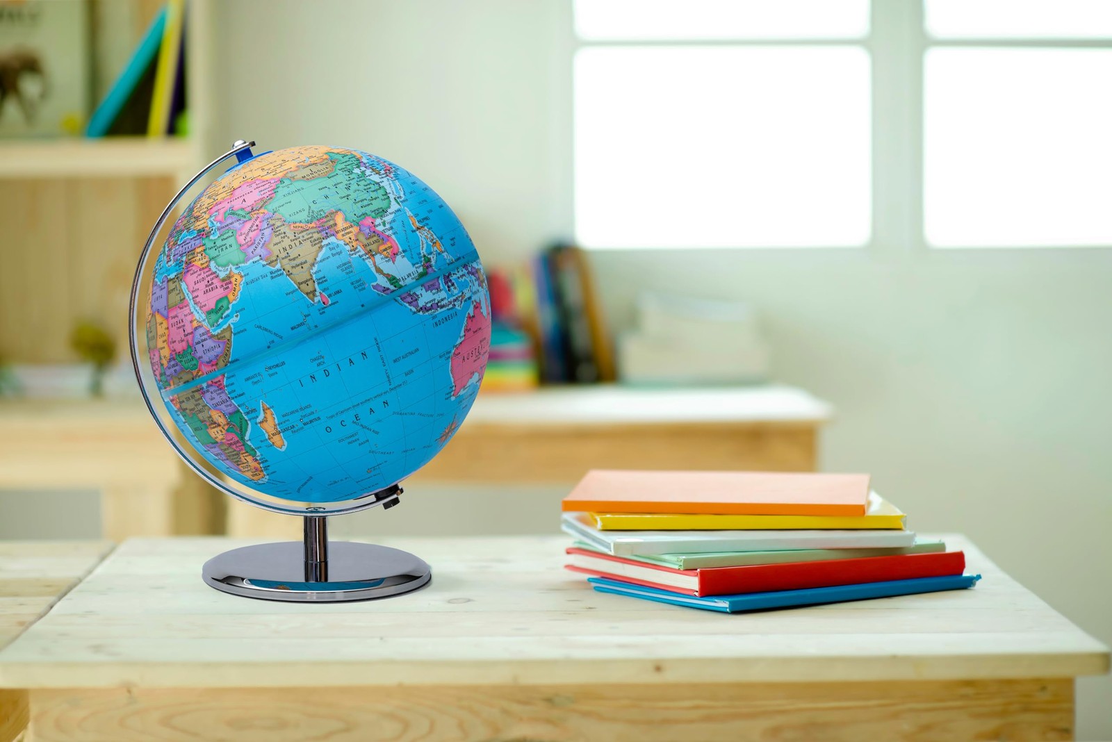 8"/20cm Interactive Illuminated Political Globe with Chrome Base, Riser and S...