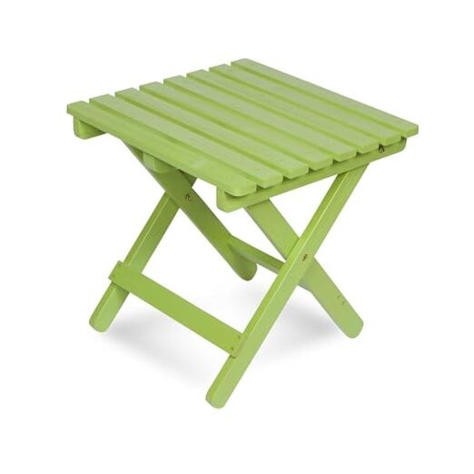Square Wooden Folding Solid Wood Side Table, Outdoor Lime Green Square Folding