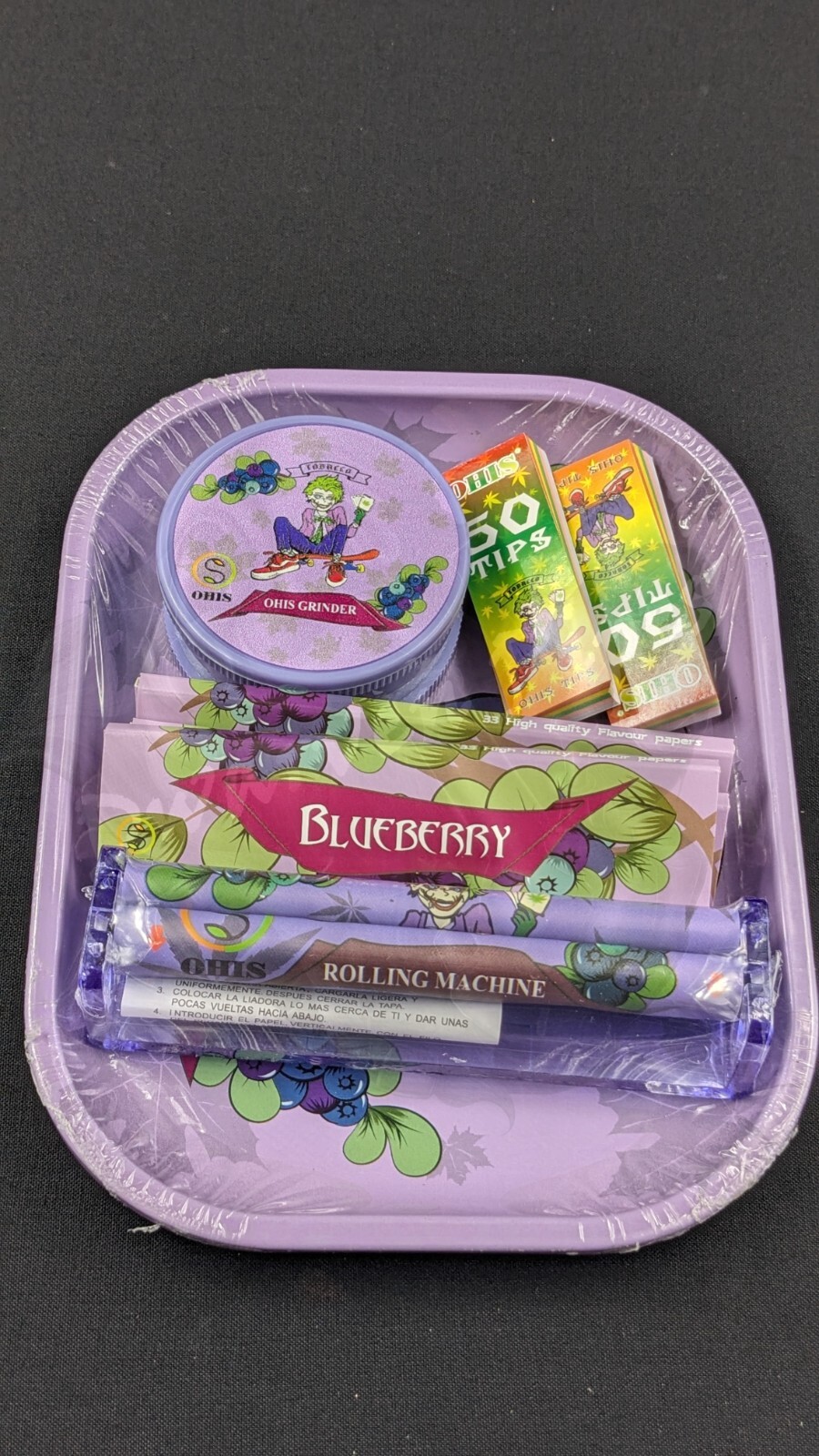8 Tobacco Piece Rolling Papers & Tray Combo Set Blueberry