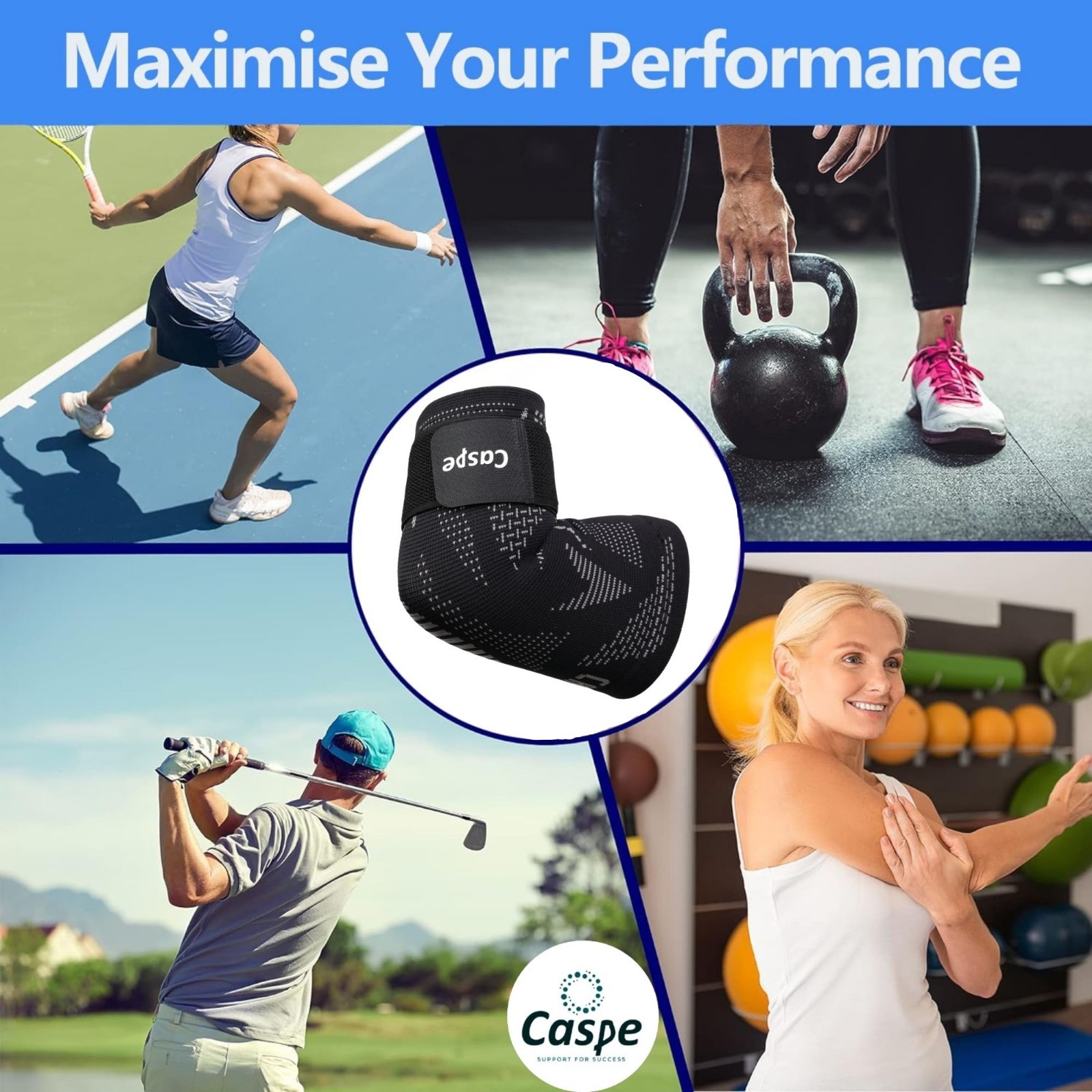 Caspe 2-Pack Elbow Sleeve Brace Wrap Adjustable Support Arm Arthritis Tendonitis