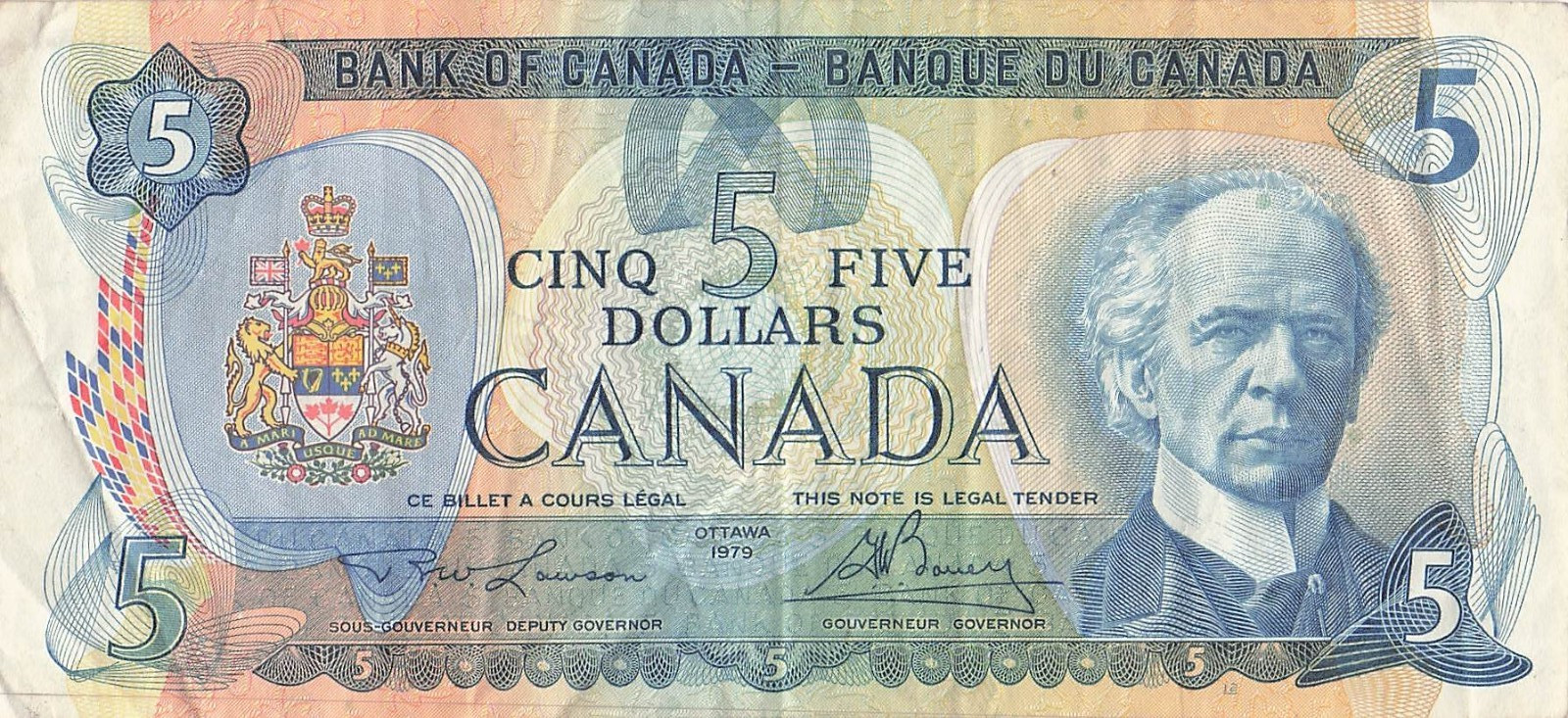 Canada  $5   Ottawa , 1979  Plate # 43  Circulated Banknote IJ 11