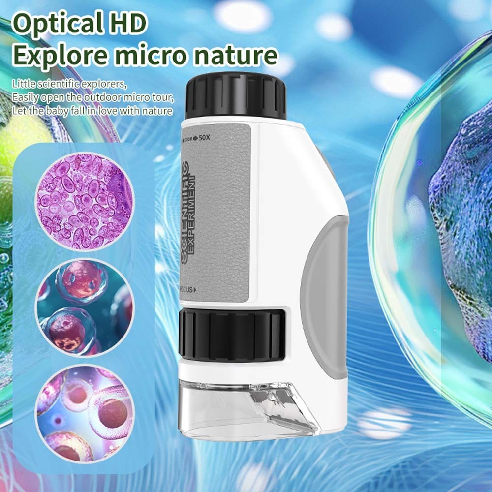 Kids Handheld Mini Microscope, 50X-300X Portable Optical Microscope with LED/UV