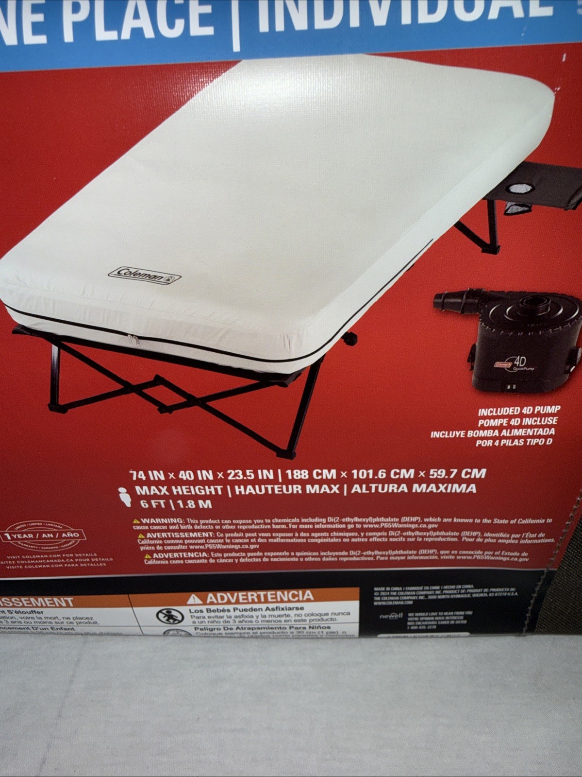 Coleman twin cairbad cot with 4d pump NWT New Unopened 4D