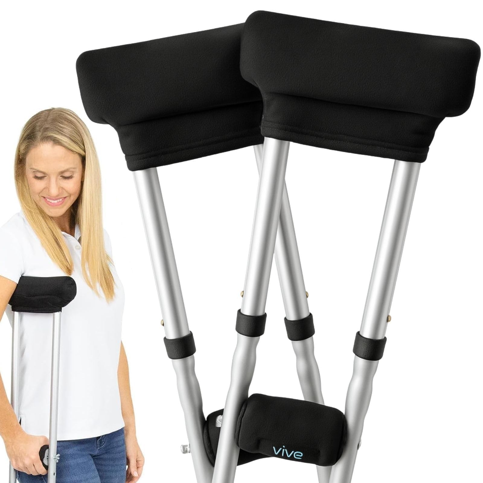 Vive Premium Crutch Pads & Hand Grips - 2 Count (Pack of 1), Black