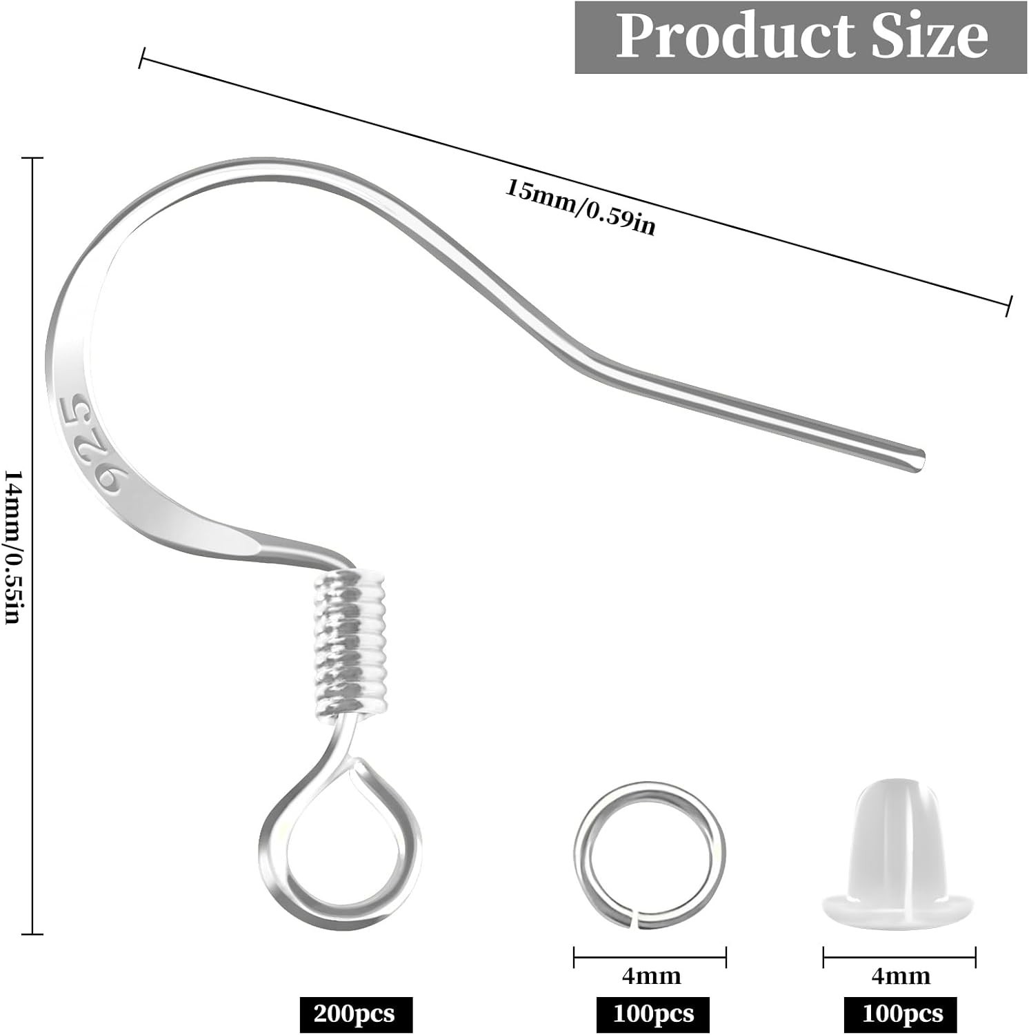 200 PCS/100 Pairs 925 Sterling Silver Plated Earring Hooks