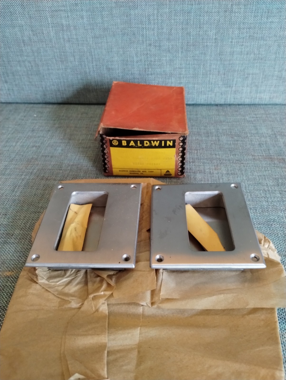 NOS Baldwin Solid Brass Pocket Sliding Door Flush Pulls US26D Satin Chrome Pair