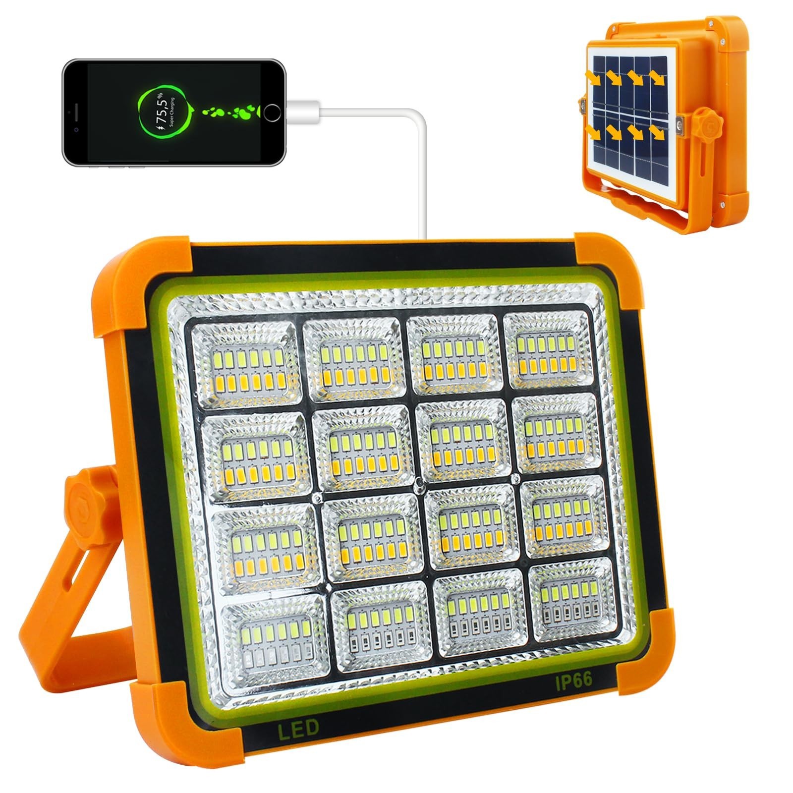 650W Solar Rechargeable Work Light–100LM Portable LED Flood Light with Stand US