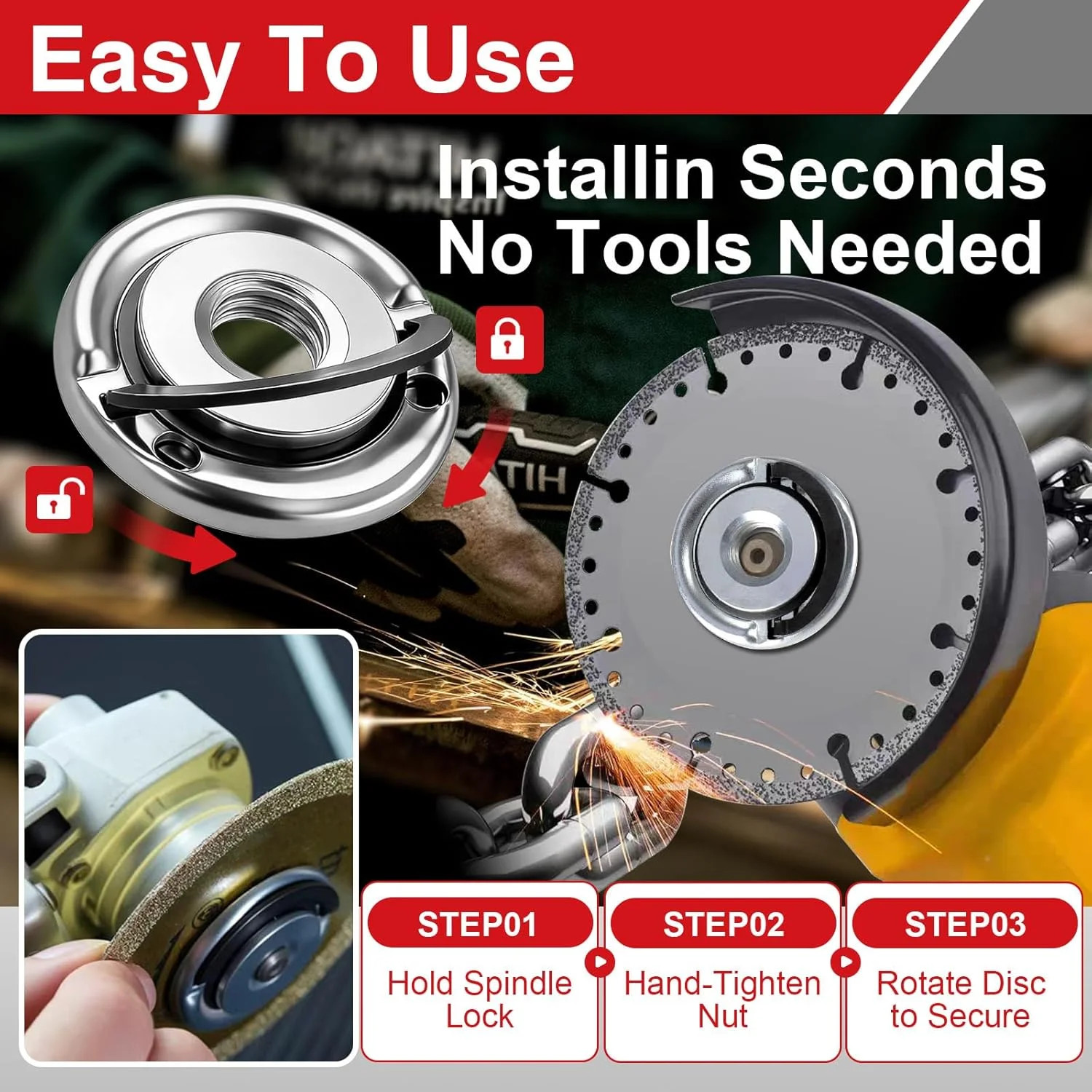 2 Pcs 5/8- Angle Grinder Flange Nuts with 5/8- Inch Thread, Quick Change Lock...