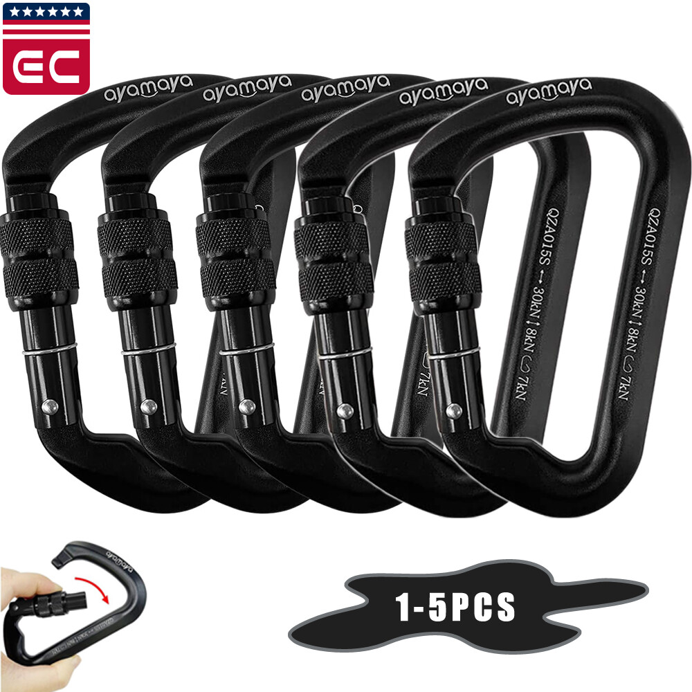 30KN Heavy Duty Screwgate Locking Carabiner D-Ring Clip Hook for Climbing Caving
