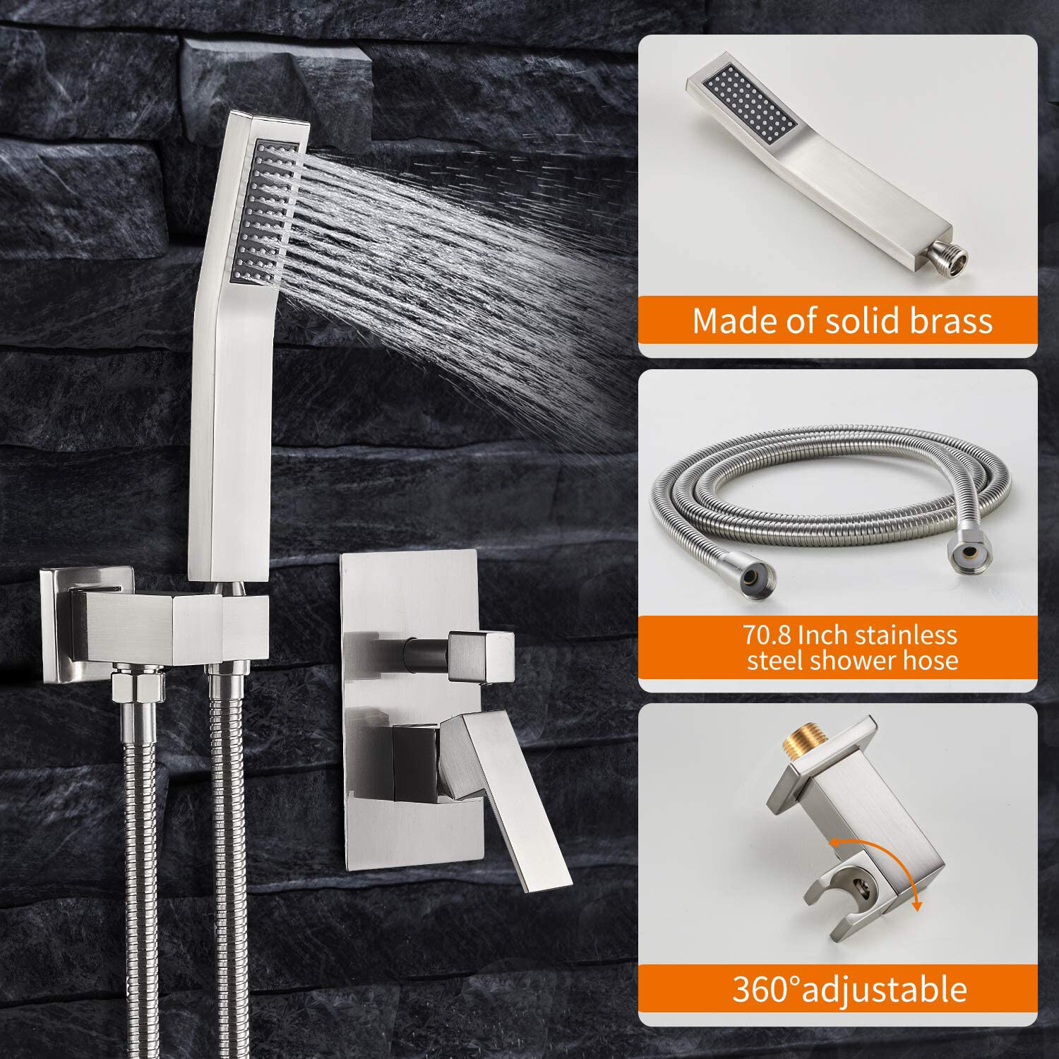 Shower Faucet Set w/Mixer Valve Rainfall Shower Head Combo System Ceiling Mount