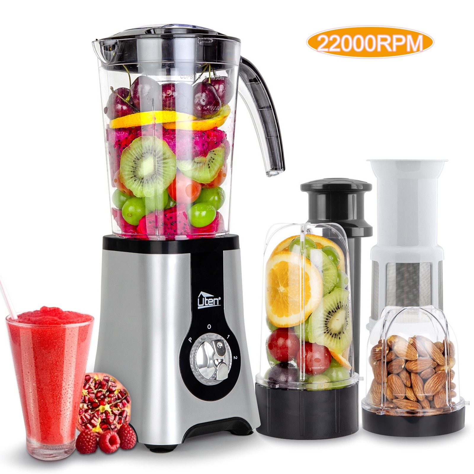 Uten SBL316ABC 42oz Multi Blender w/ 4 Cups,3 Modes,2 Blades,22000 RPM | Mixer