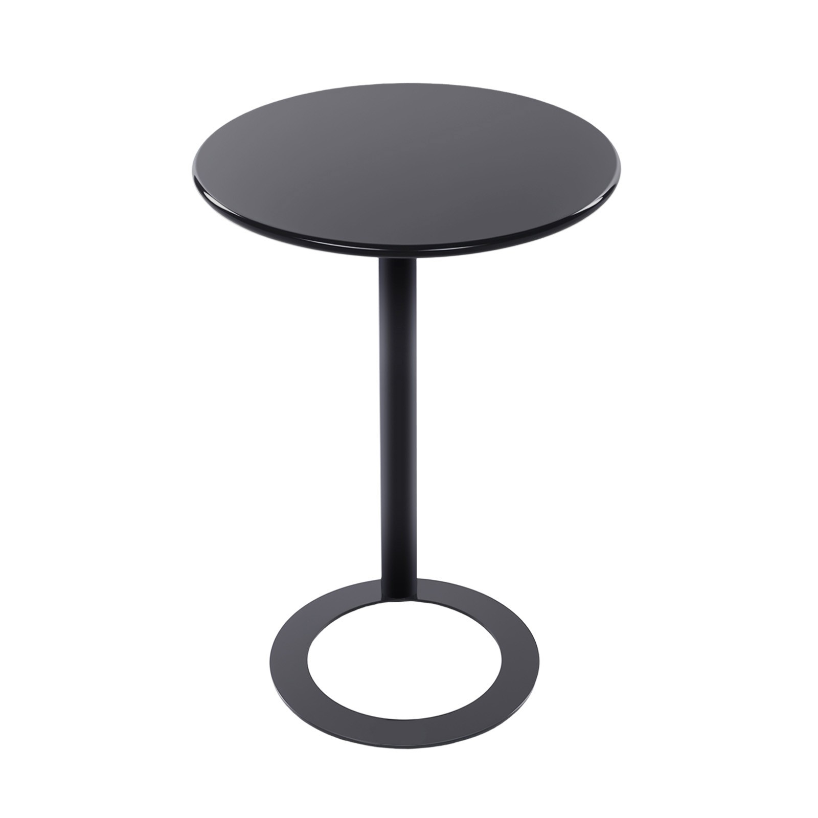 48x69cm Round Side Table Black Side Table for Small Spaces with O-shaped Base