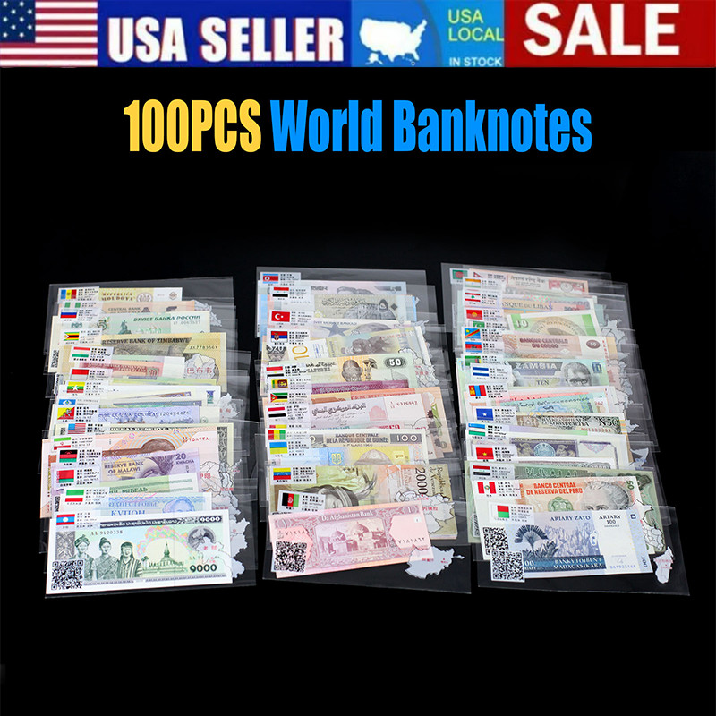 100Pc Different Banknotes Paper Money World Foreign Collection English label US