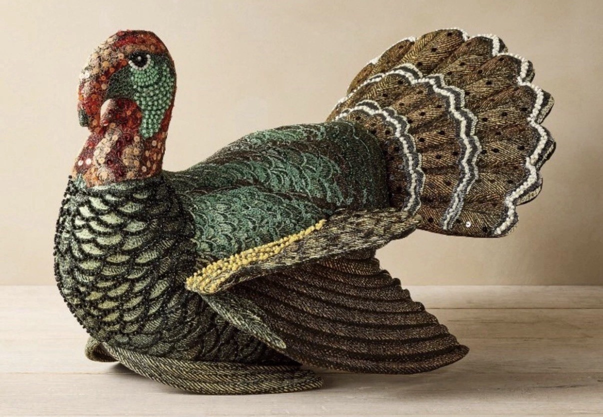 John Derian x Target Beaded Fall Turkey Pillow Thanksgiving Decor NWT NEW 16x15”