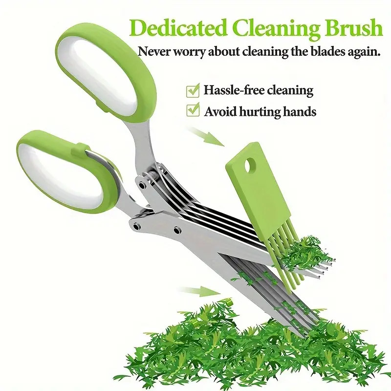 Stainless Steel 5-Blade Herb Scissors Multipurpose Kitchen Shears with Brush