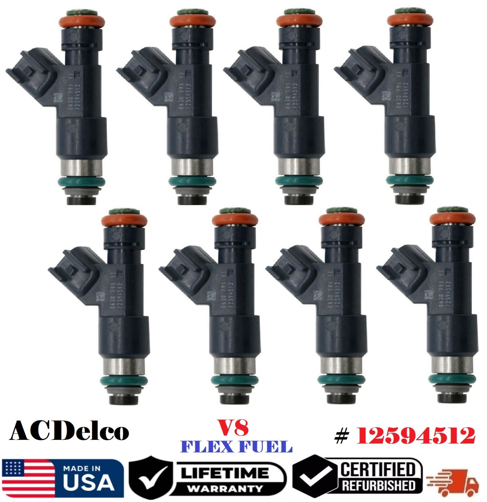 ✅ OEM ACDelco 8X Fuel Injectors For 07-09 GMC SIERRA 1500 5.3L 6.2L V8 FLEX FUEL