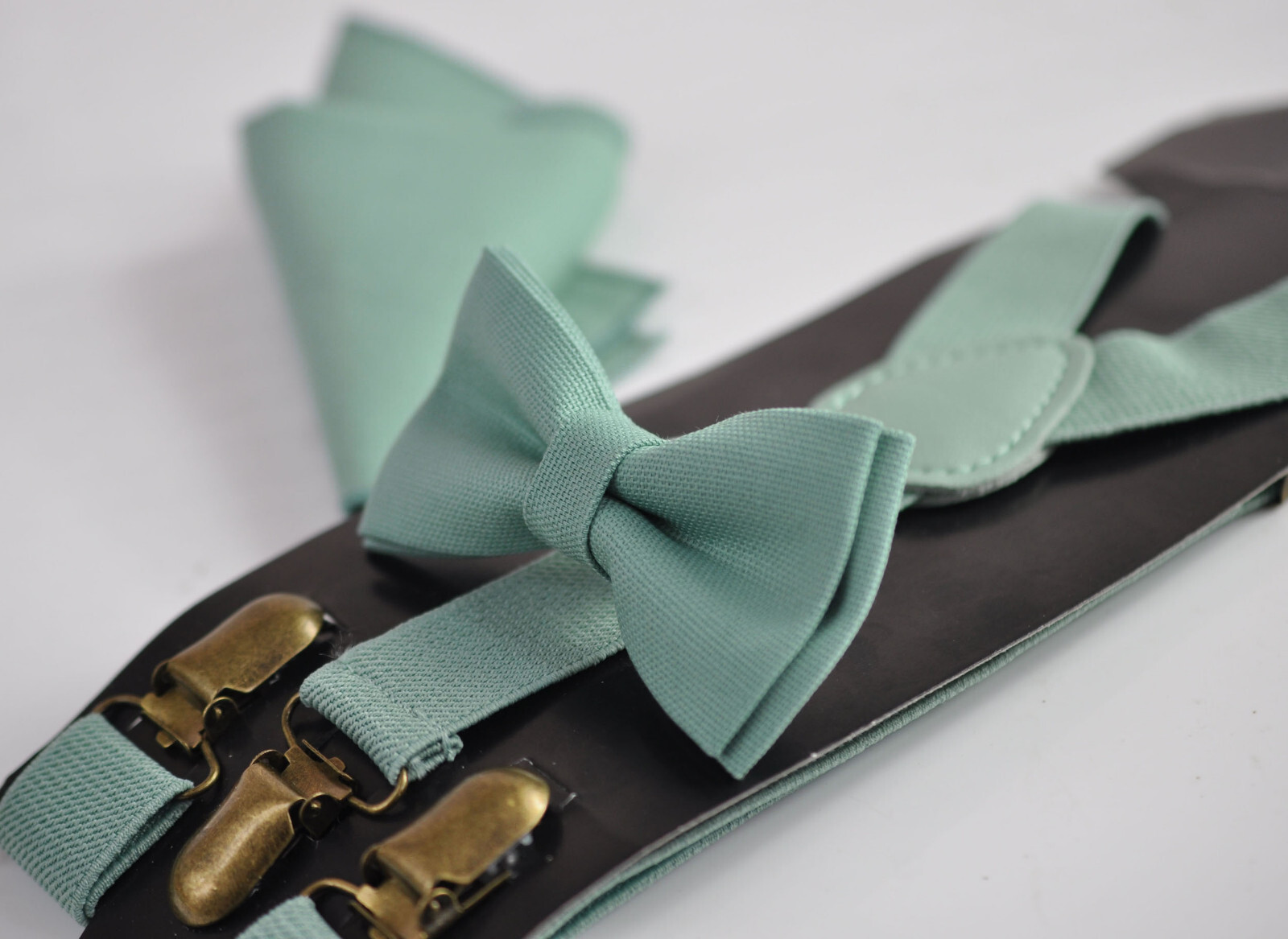 Sage Green Bow tie / Suspenders Braces / Pocket Square for Men Youth Boys