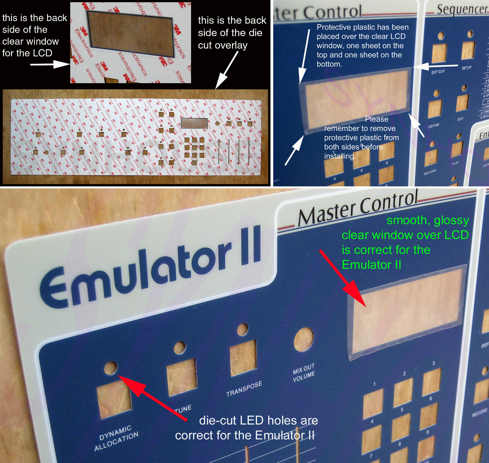 WORLD'S BEST Full Set E-mu Emulator II Replacement Main Control Panel Overlays