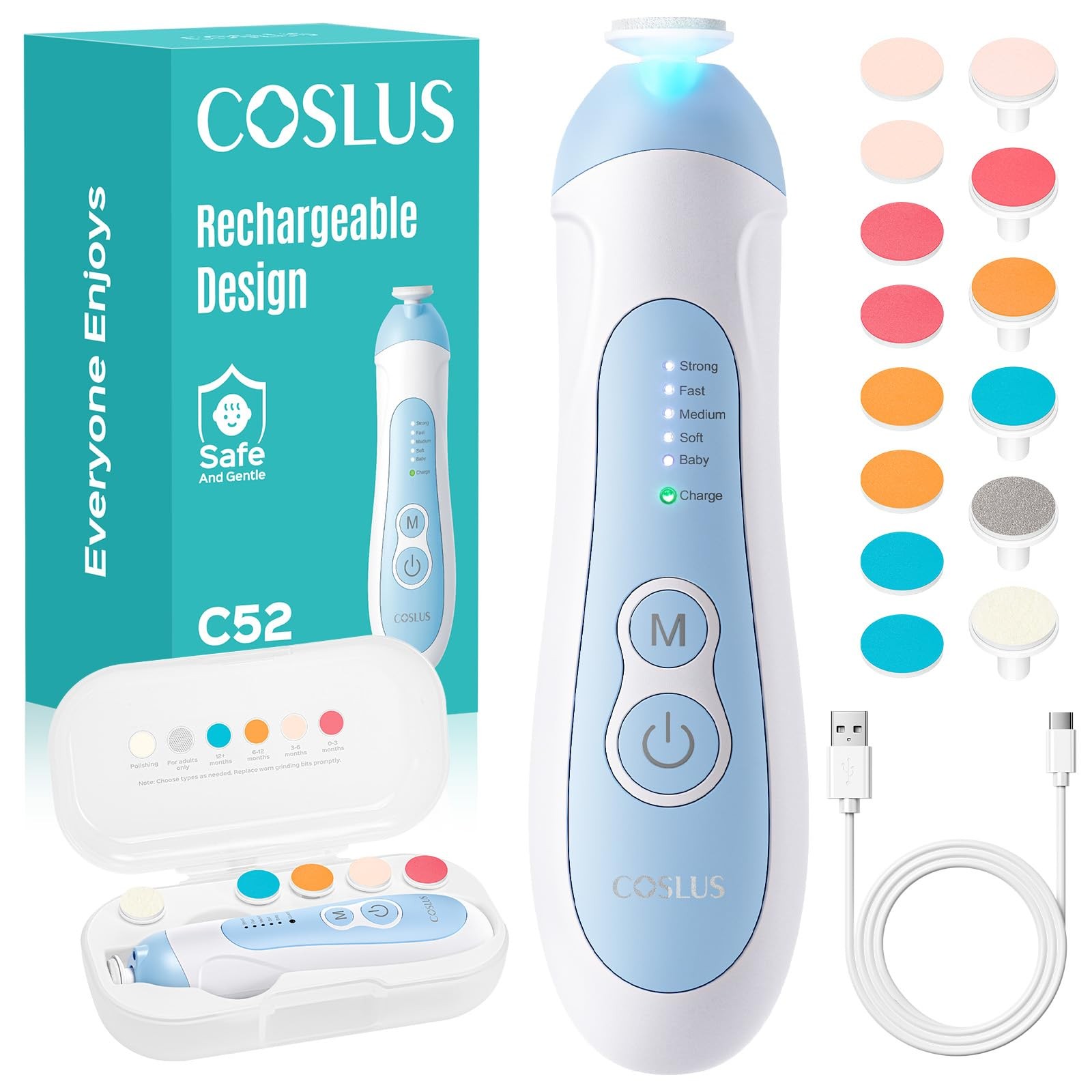 C52 Rechargeable Baby Nail File: Cordless Baby Nail Trimmer Electric, Baby Na...