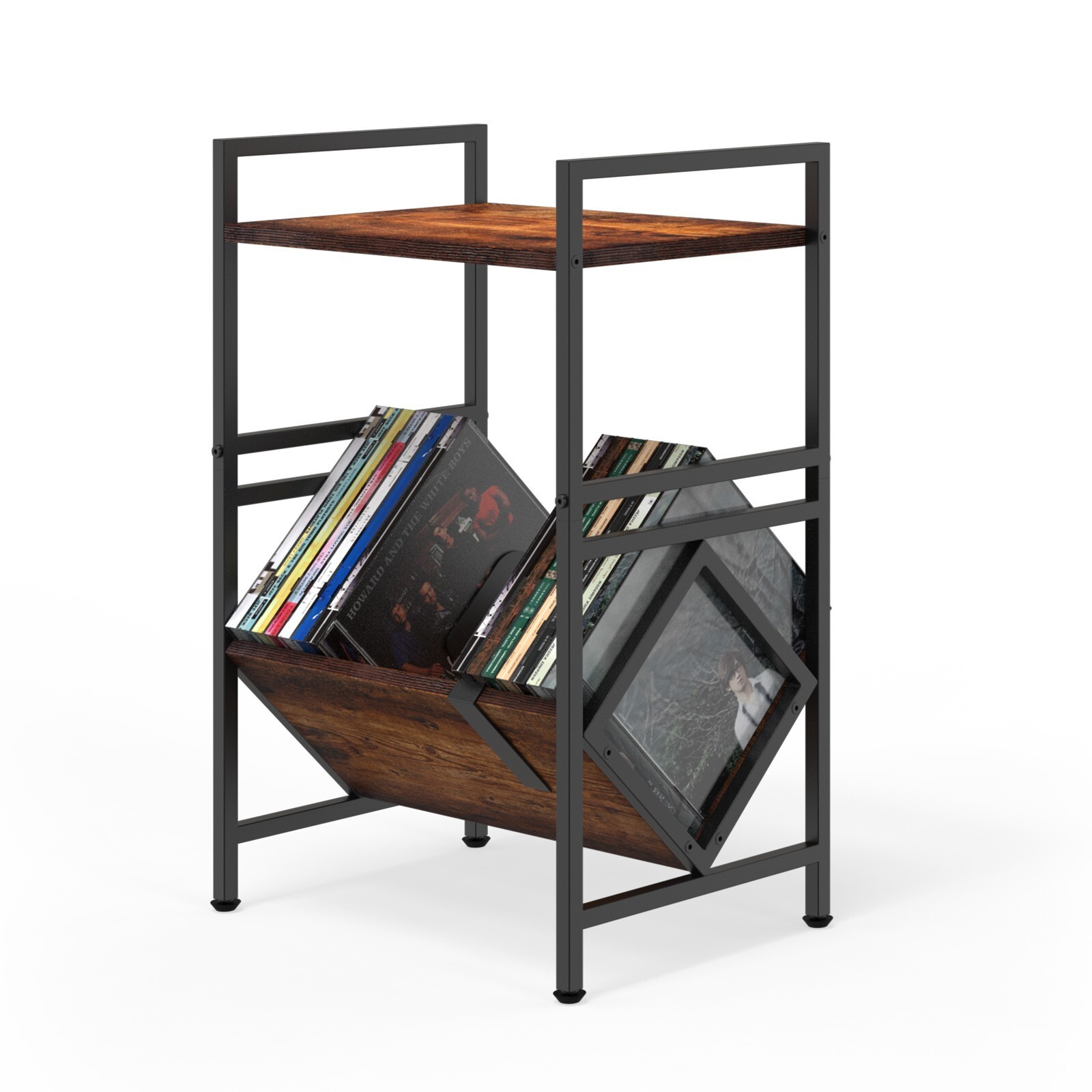 2-Tier Vinyl Record Shelf Holds 160-200 LPs, Metal Storage Rack for Albums&Books