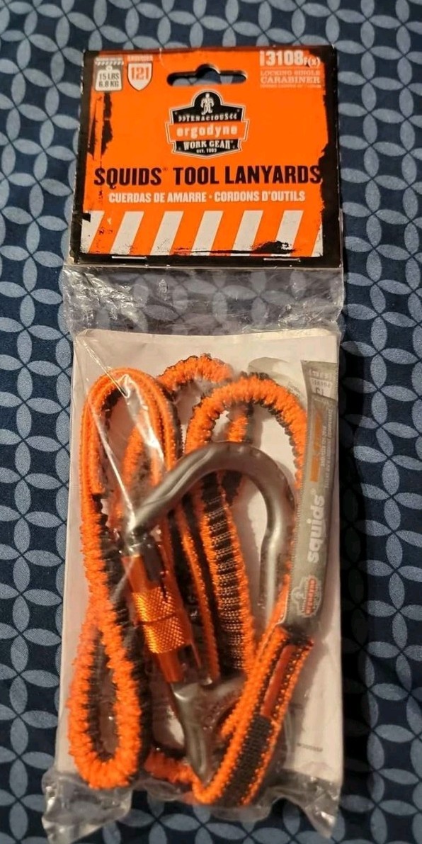Ergodyne Squids Tool Lanyard 13108 Locking Carabiner Orange/Black 1PK