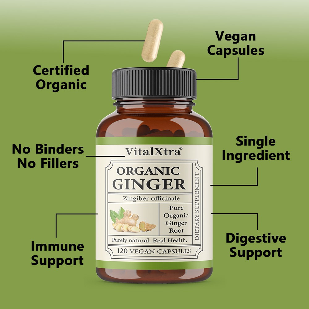 Ginger Root Capsules 950mg, for Digestive Support, Immune Wellness,120 Capsules