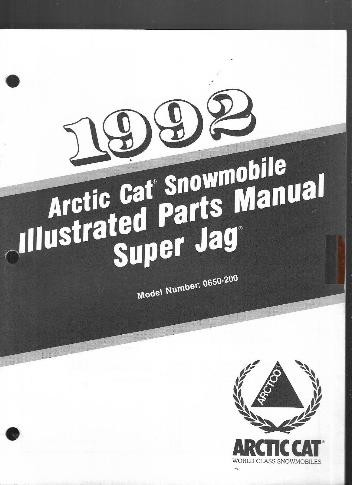 1992 Arctic Cat Snowmobile Illustrated Parts Manual Super Jag Model 0650-200