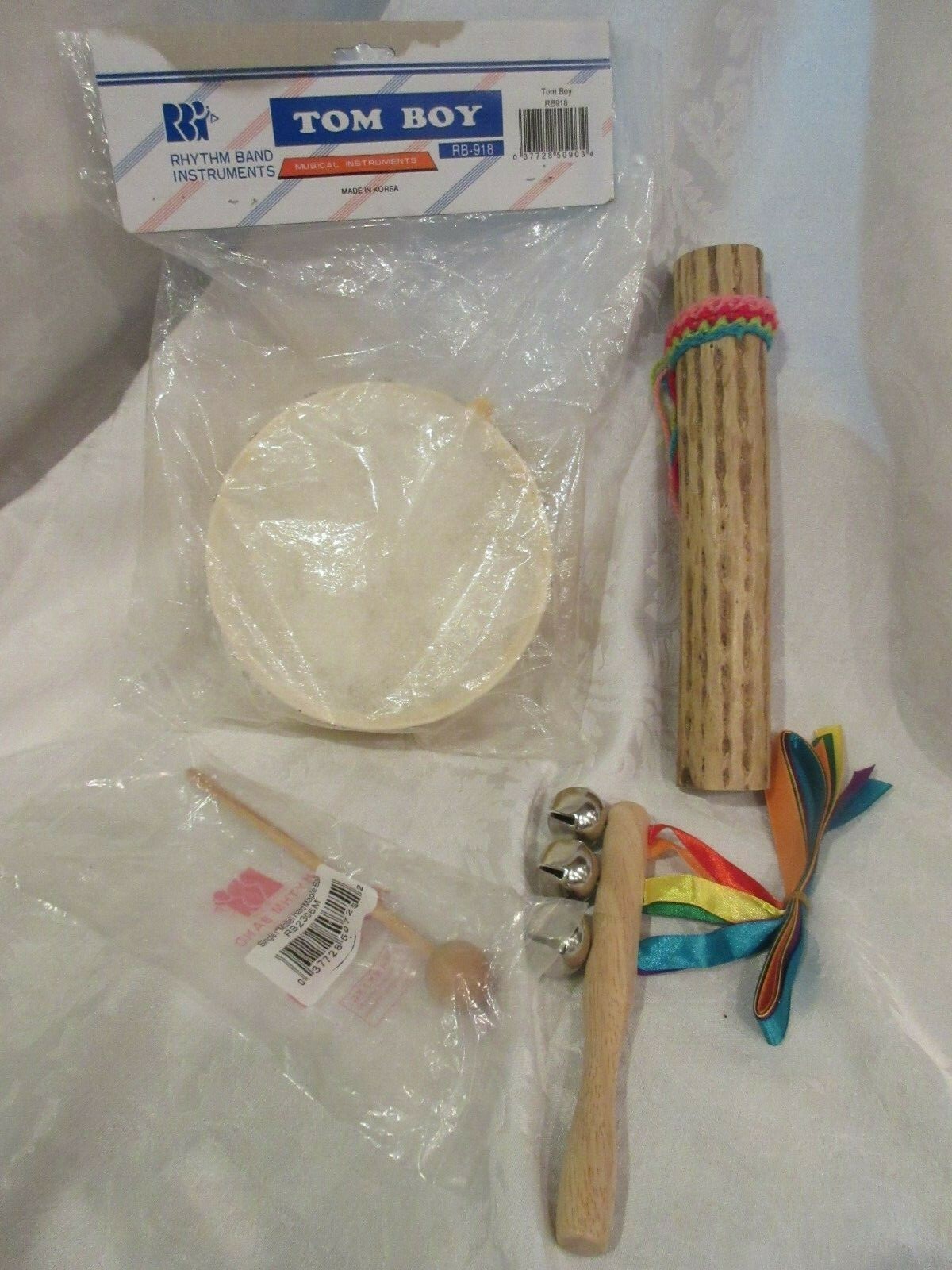 Rhythm Band Tom Boy, Sleigh Bells and 10" Cactus Rainstick Shaker EUC