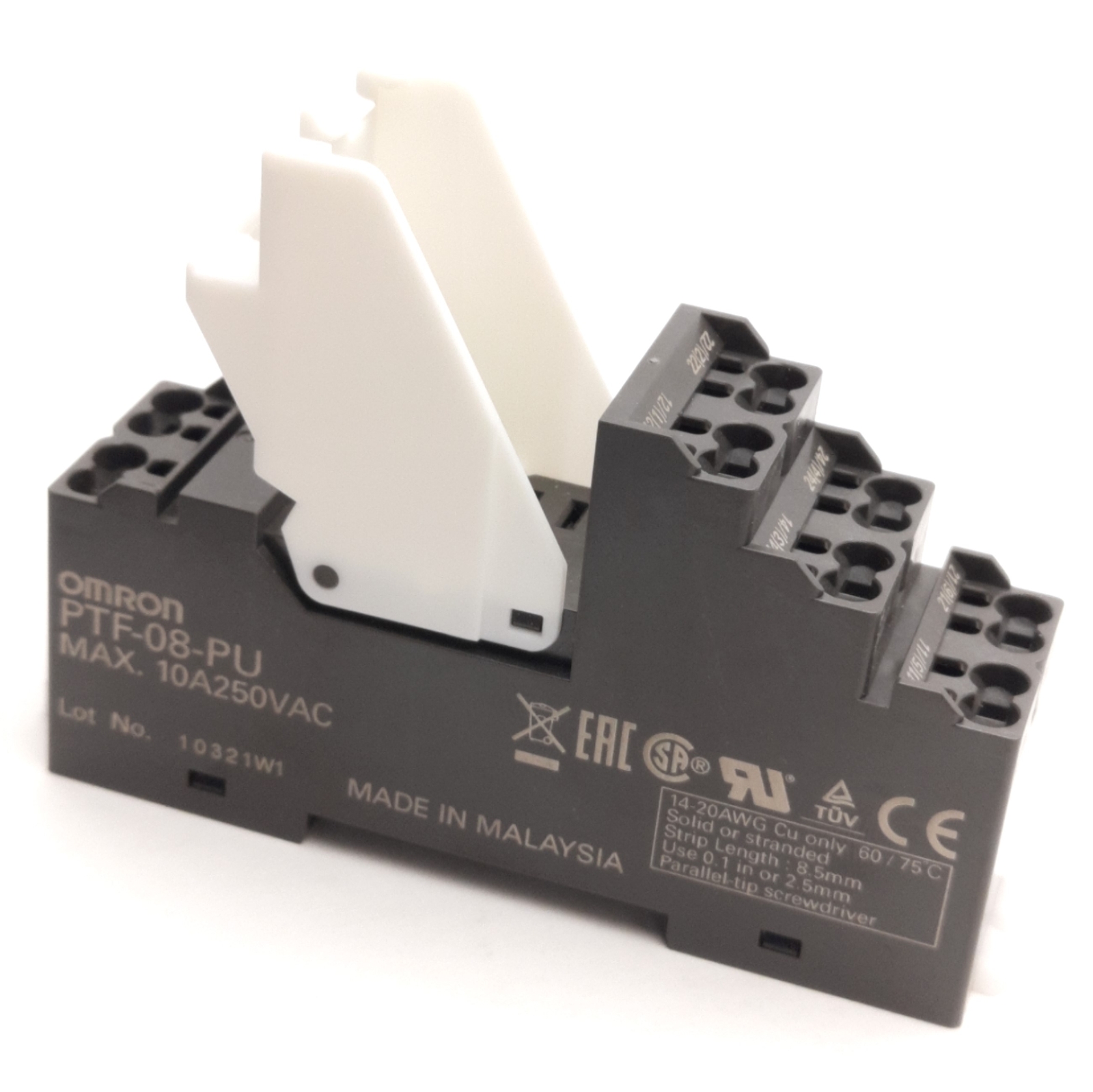Omron PTF-08-PU Relay Socket Base, 10A 250VAC, DIN Rail Mount, 8-Pins