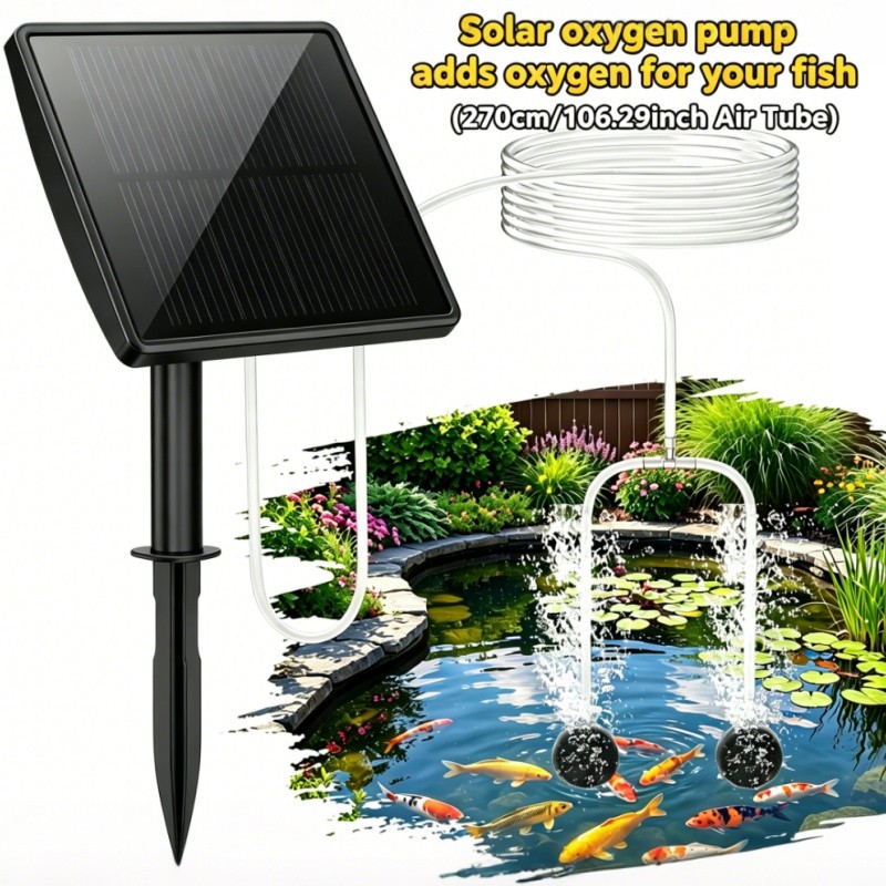 Solar aerator, solar air pump -2000mAh solar pond pump, equipped with 2 bubble，a