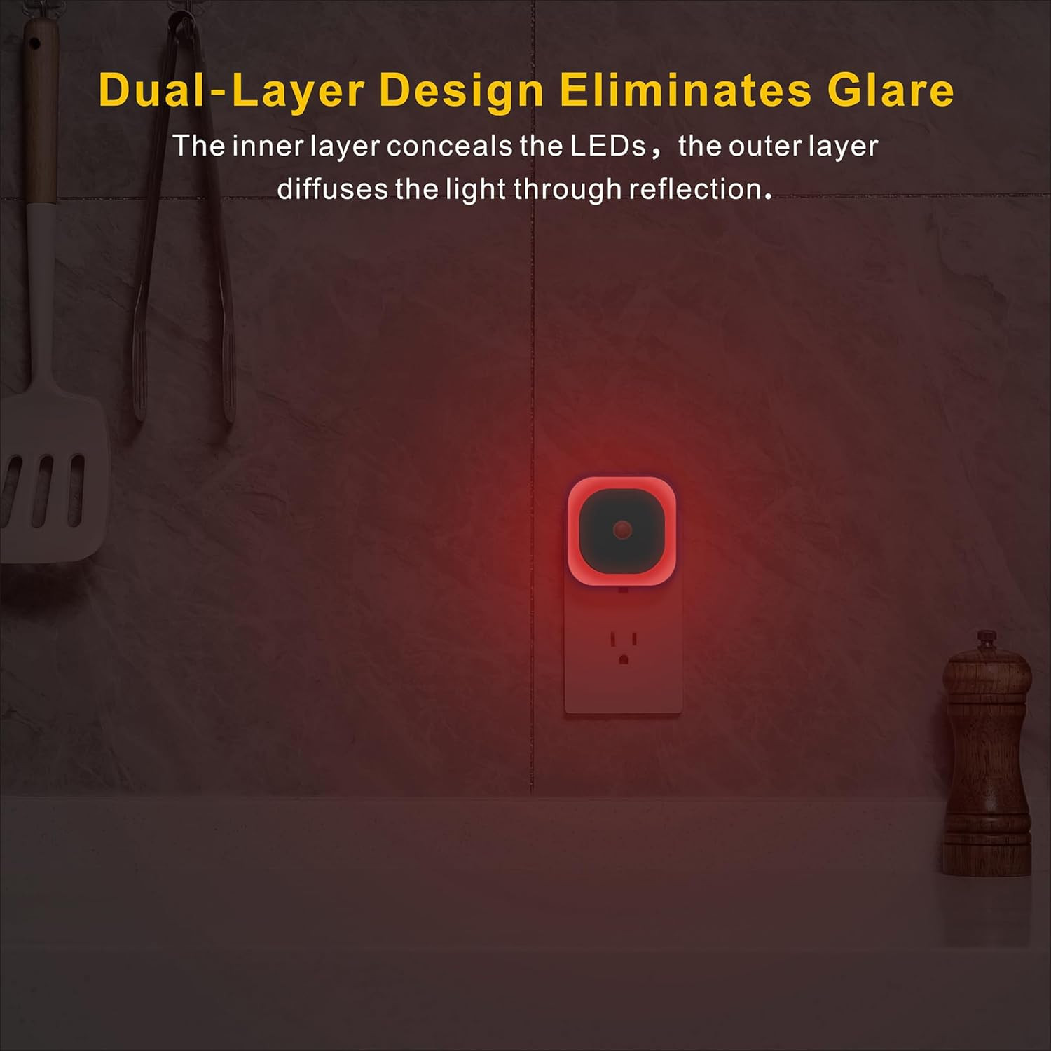 2 Pack Plug in Red Night Light with Motion Sensor and Light Sensor | 3 Modes, Di