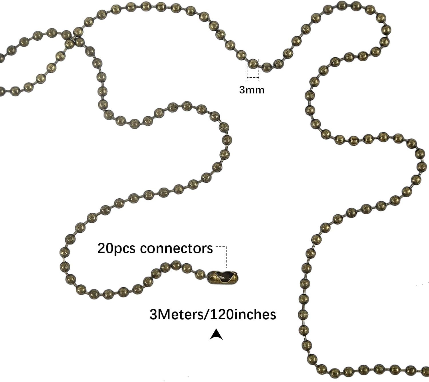 Bronze Ceiling Fan Pull Chain, 120" Extra Long Rust Proof 3mm Beaded Ball Light