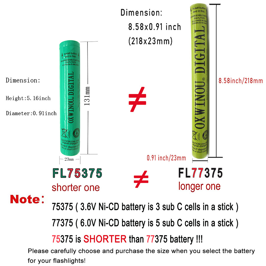 3.6V 2200mAh Ni-MH Flashlight Battery for Streamlight 75175 75375 Stinger 2PACK