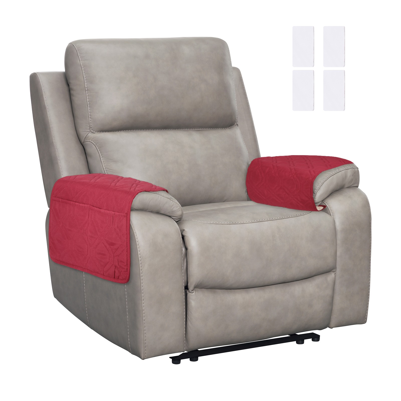 2Pcs Sofa Armrest Covers, Armchair Covers with Side Storage Pocket, Red