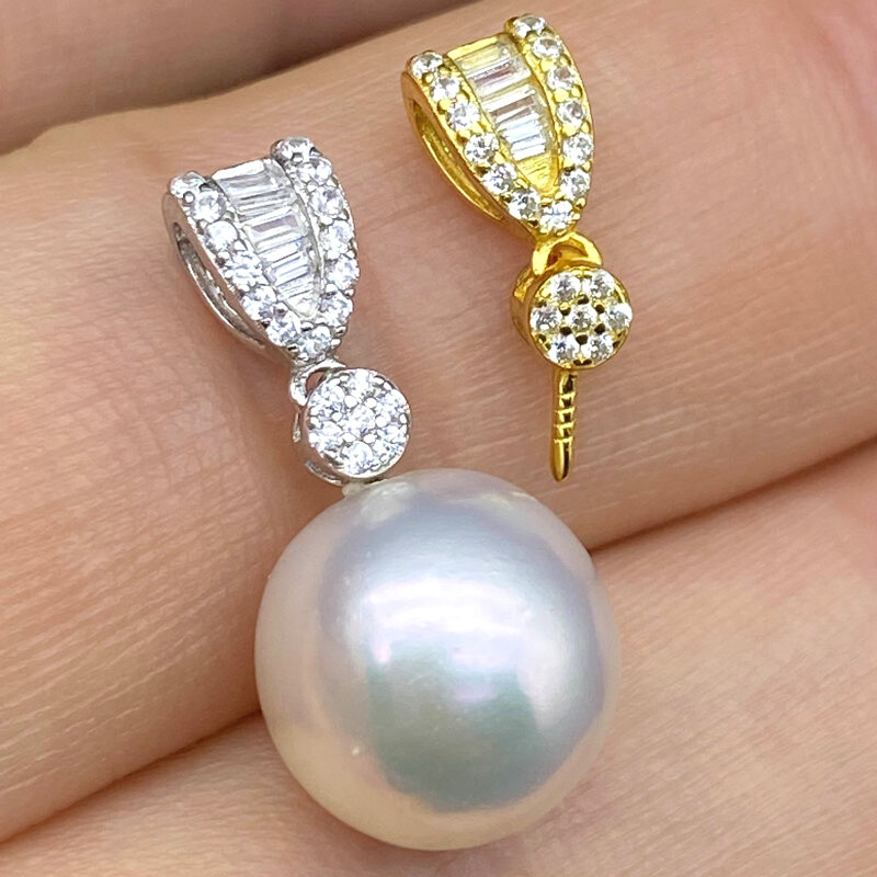 S925 Sterling Silver CZ Pendant Pearl Semi Mount Setting, DIY Jewely Findings