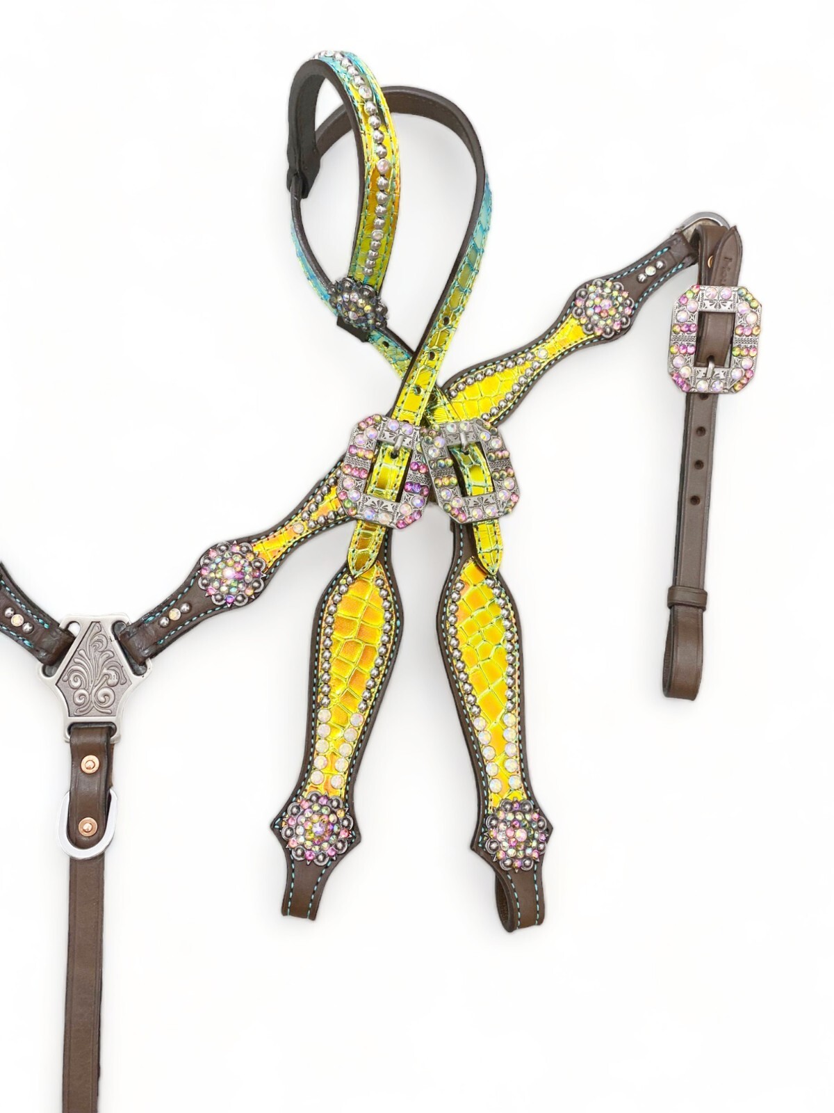 Genuine Leather Western Headstall Breast Collar tack Set for Horse Decorated