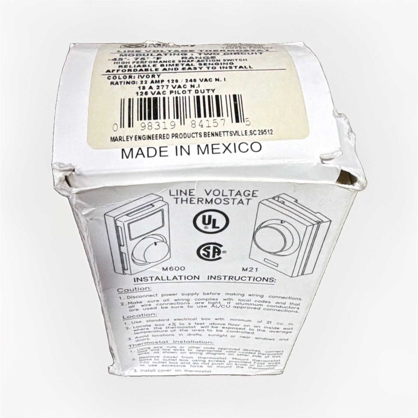 Marley M600MTP Line Voltage Tamper Proof Rotary Thermostat 120/240/277V #71/1