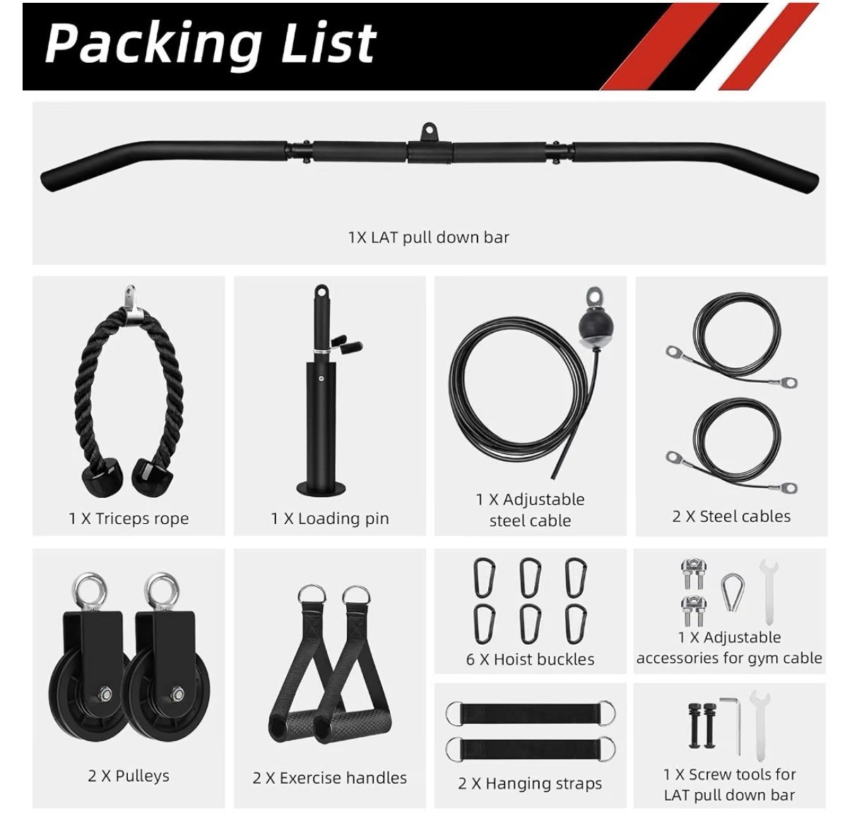Fitness Cable LAT Pulley System Pull Down Machine Attachments Workout Equipment