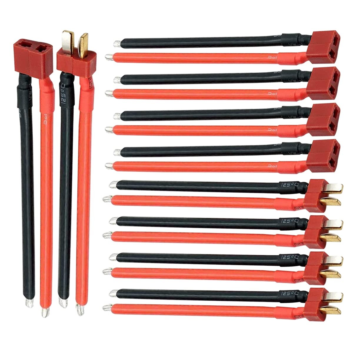 Nuofany 5Pairs T Plug Connector Female & Male with 12AWG 10cm Gauge Silicone ...