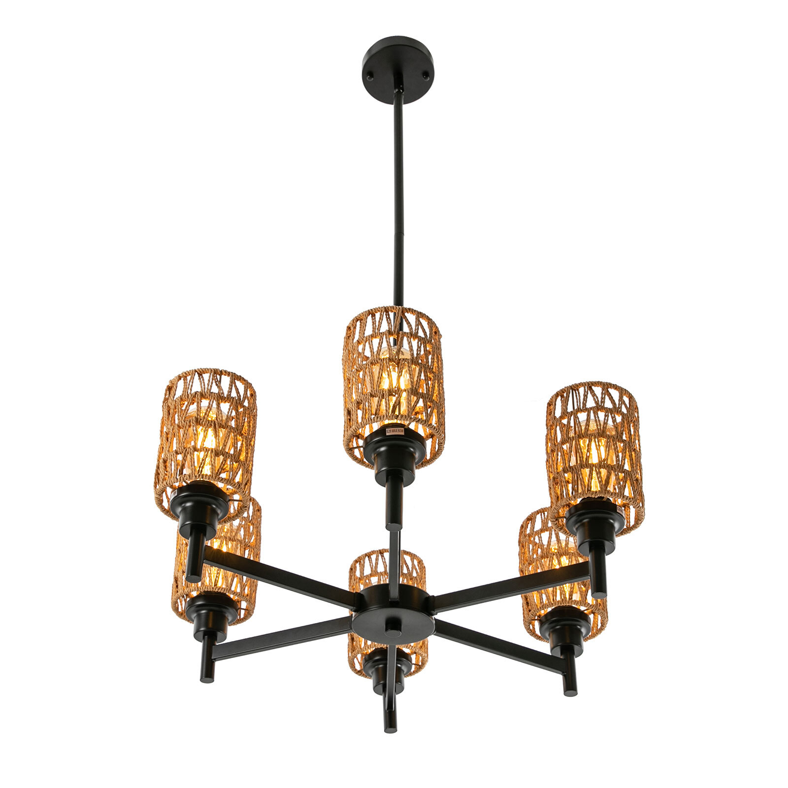 24.8" 6-light Rustic Retro Ceiling Light Ceiling Mount Lamp Dimmable Chandeliers