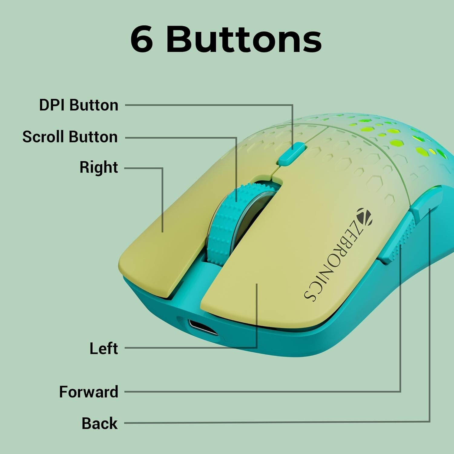 ZEBRONICS MARINE Wireless Mouse with Rechargeable Battery, BT + 2.4GHz, 6 Button
