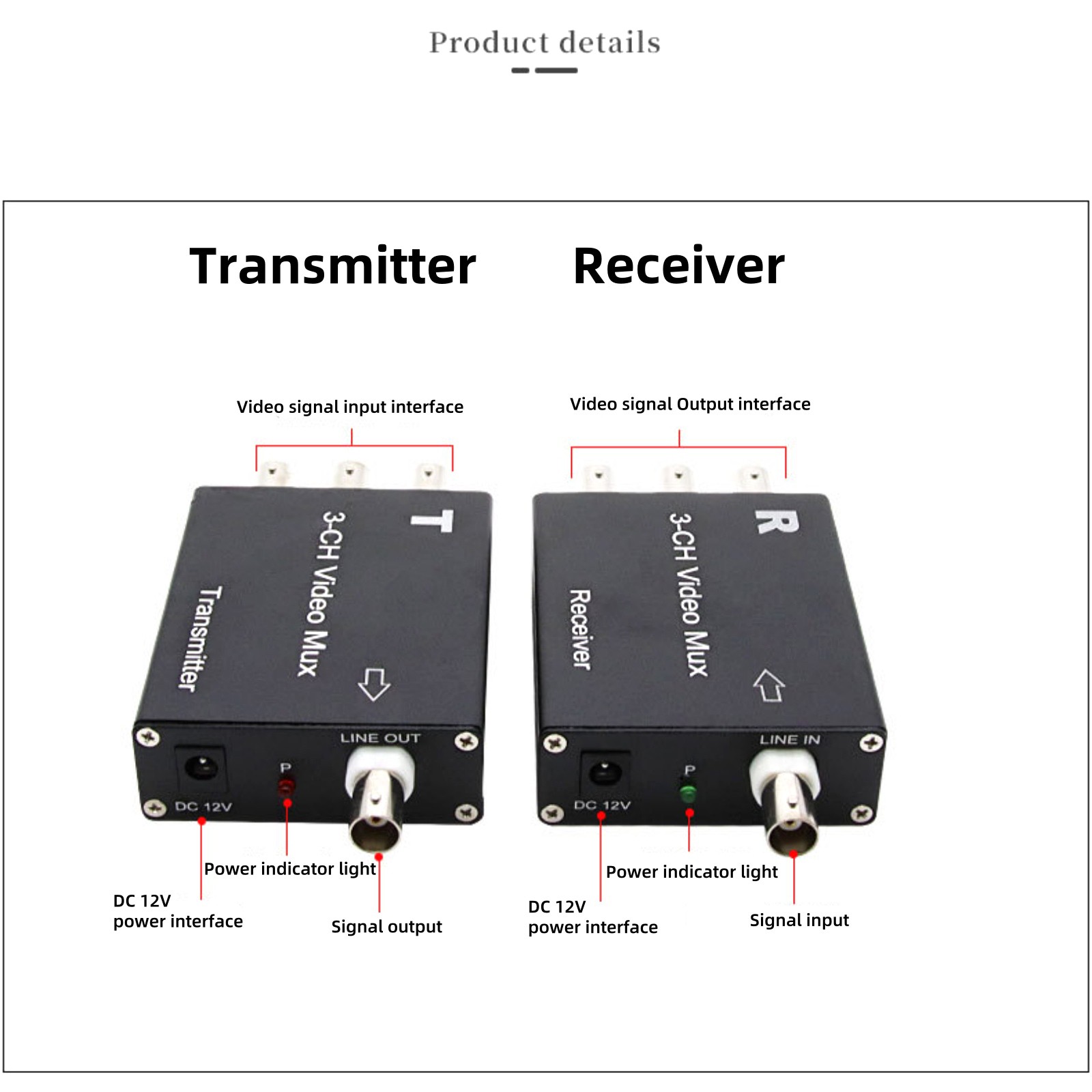 Plug and Play Analog Camera Receiver&Transmitter 3 Channel Video Multiplexer