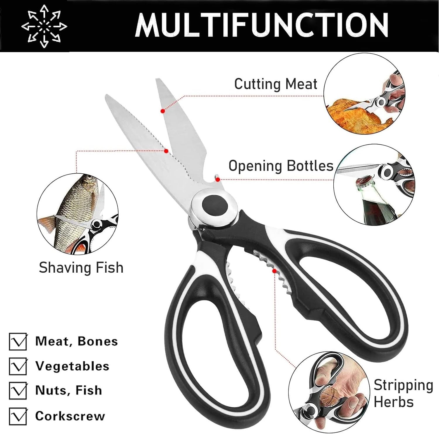 Heavy Duty Kitchen Shears Scissors Stainless Steel Multipurpose Ultra Sharp New