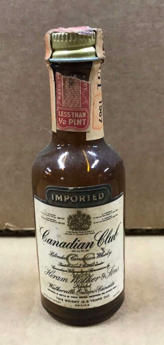 Vintage Canadian Club Whisky Empty Mini Bottle