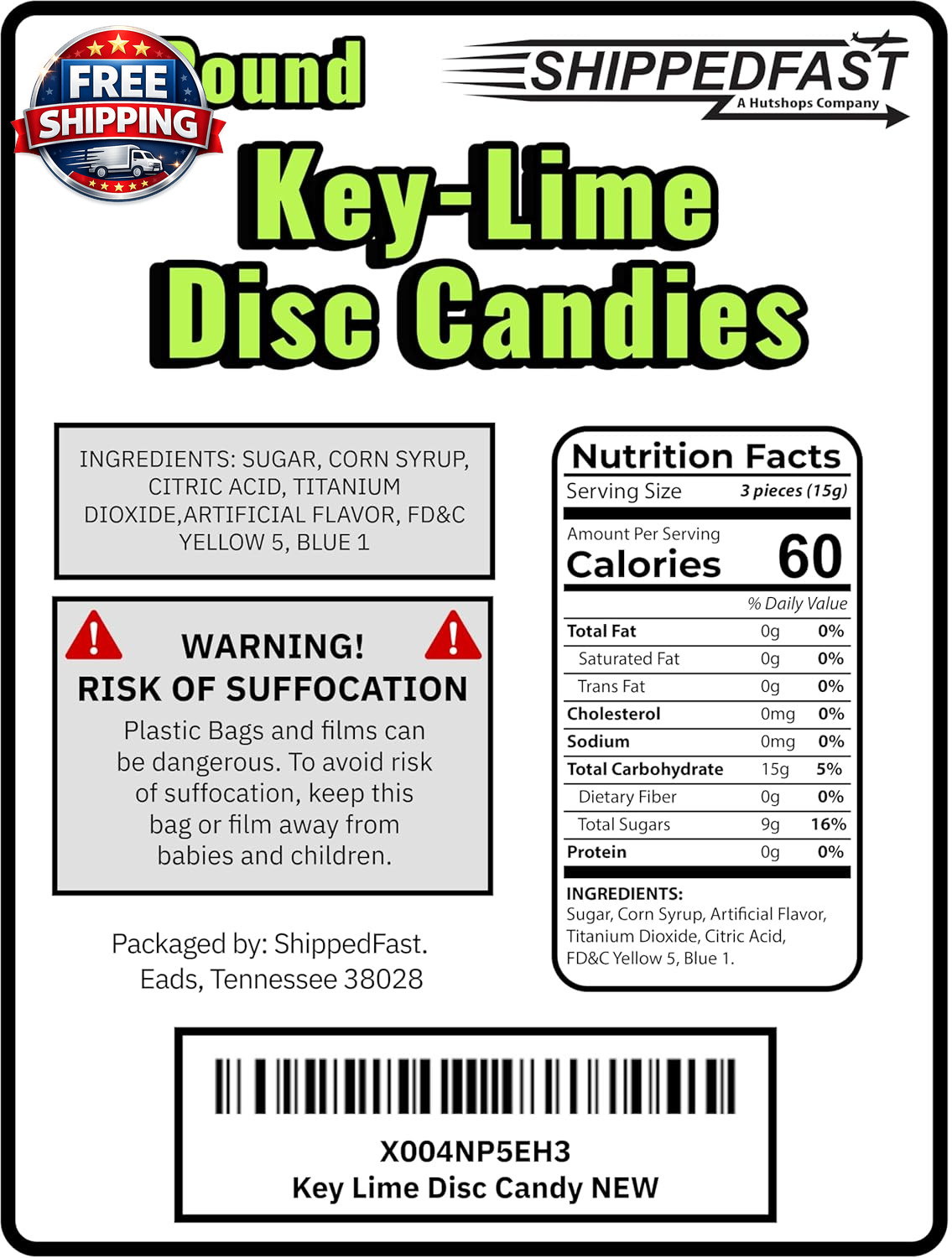 Key Lime Candies, Individually Wrapped Hard Candy, 2 Pound Bag
