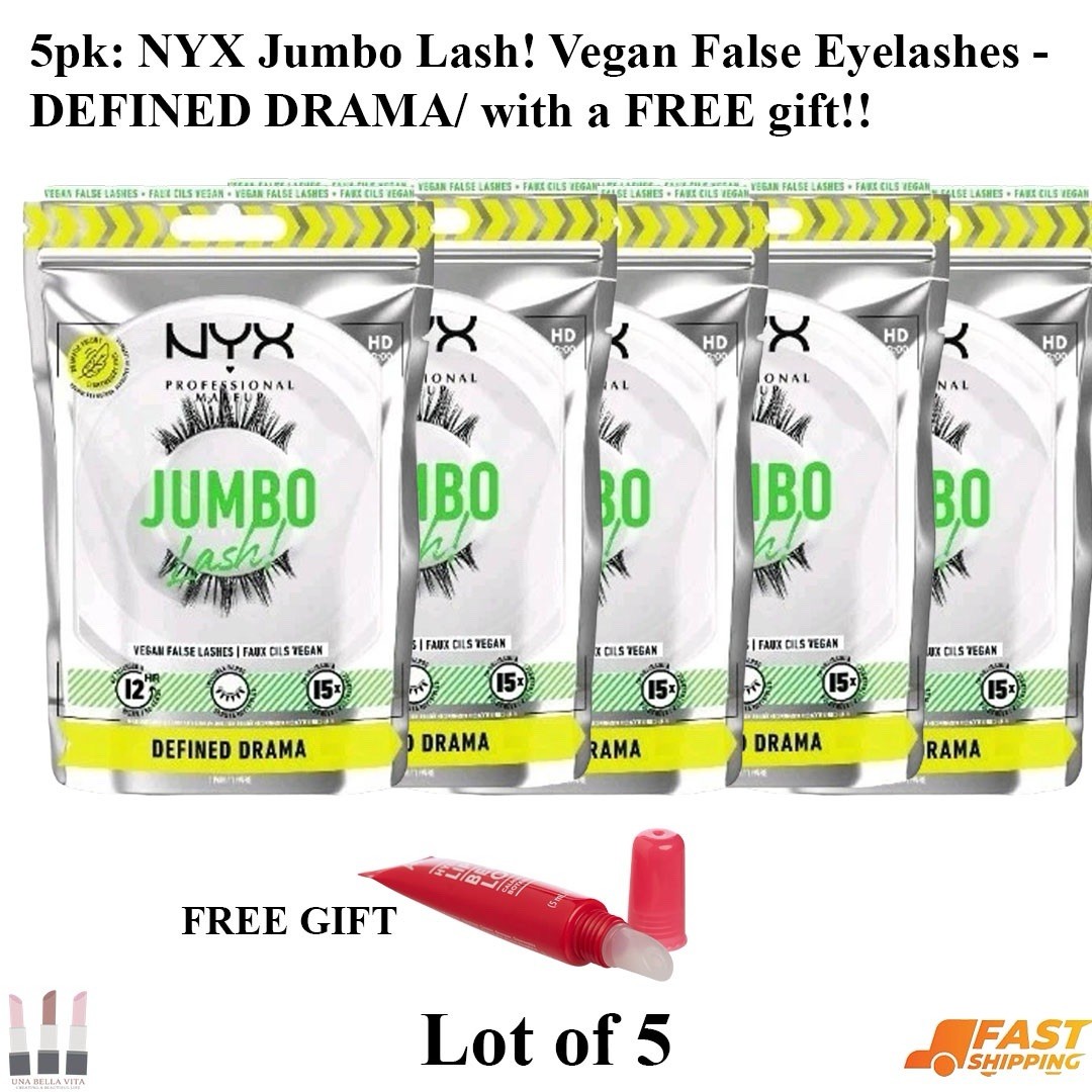 5pk: NYX Jumbo Lash! Vegan False Eyelashes -DEFINED DRAMA/ with a FREE gift!!